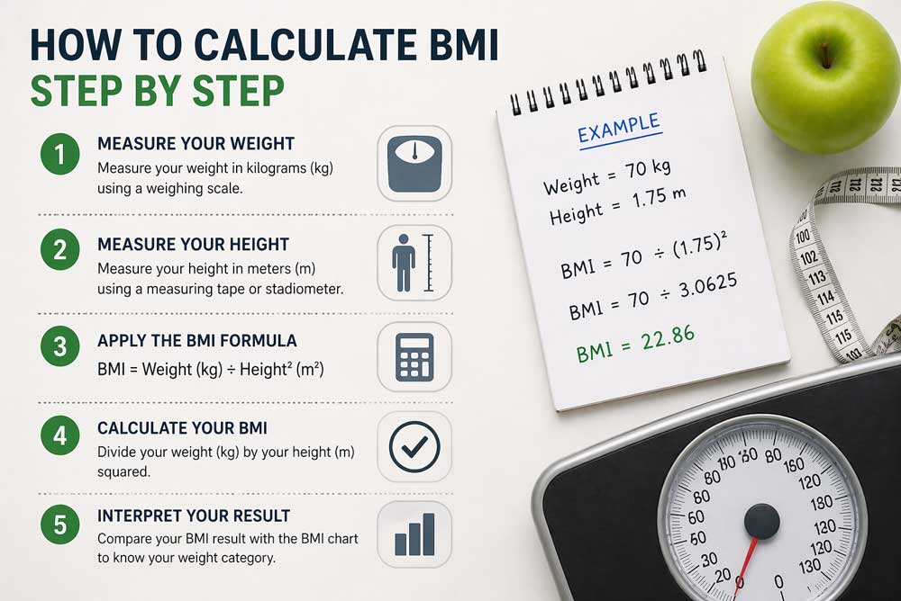 Step-by-step guide showing how to calculate BMI
